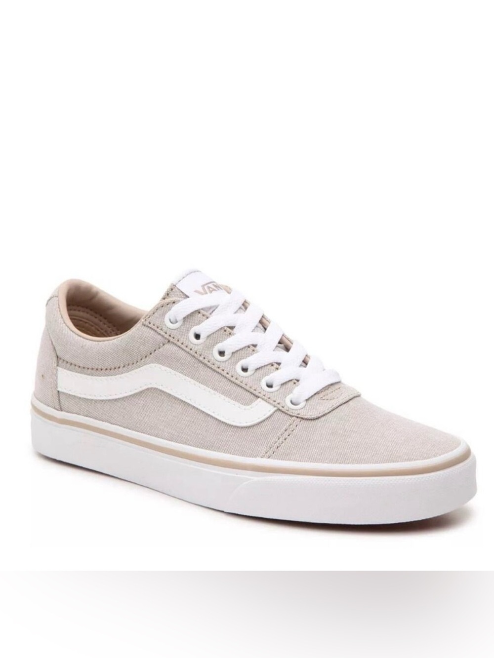 Vans Men's Stone Canvas Old Skool Sneaker with White Stripe